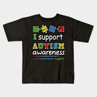 Support Autism Awareness Puzzle Pieces Kids T-Shirt